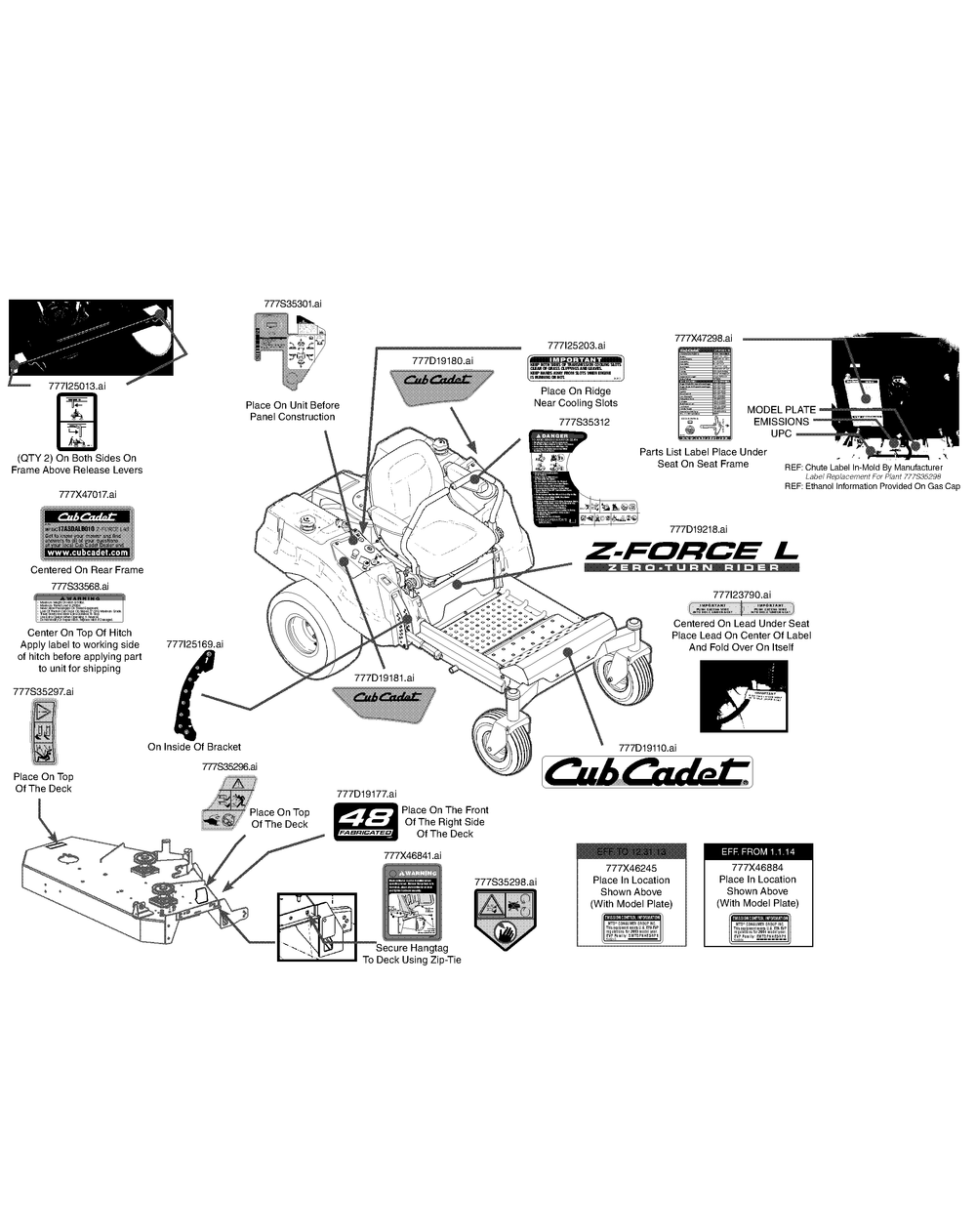 Label Map Diagram and Parts List for Z-FORCEL48 (17ASDALB010)(2014) Cub Cadet Lawn Tractor